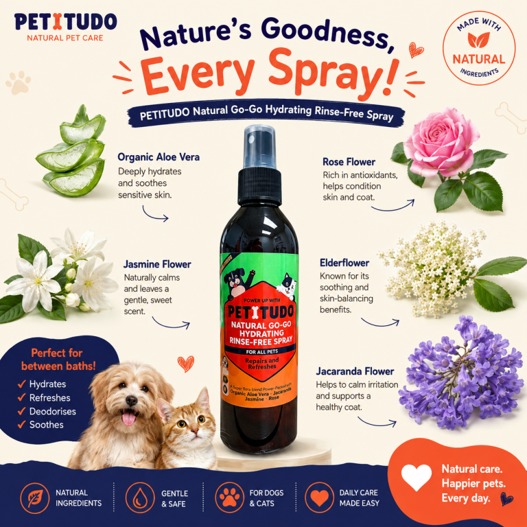 PETITUDO NATURAL GO-GO HYDRATING RINSE-FREE SPRAY 120ml and 250ml (Suitable for all pets)