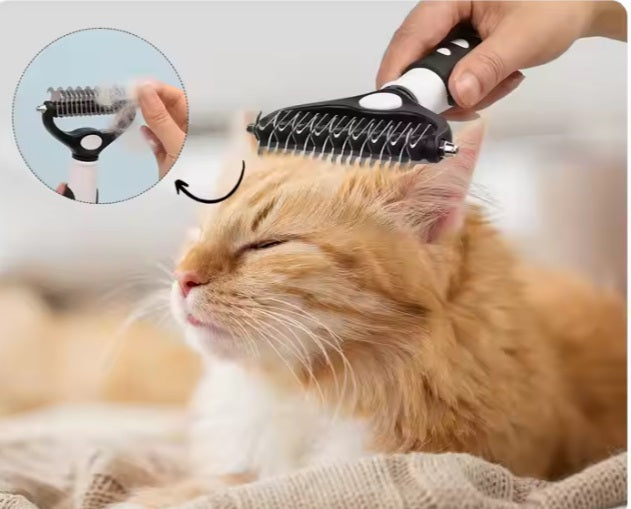 Professional Pet grooming deshed and demat comb with double sided knife for safely cutting through knots, matted coat - Image 2